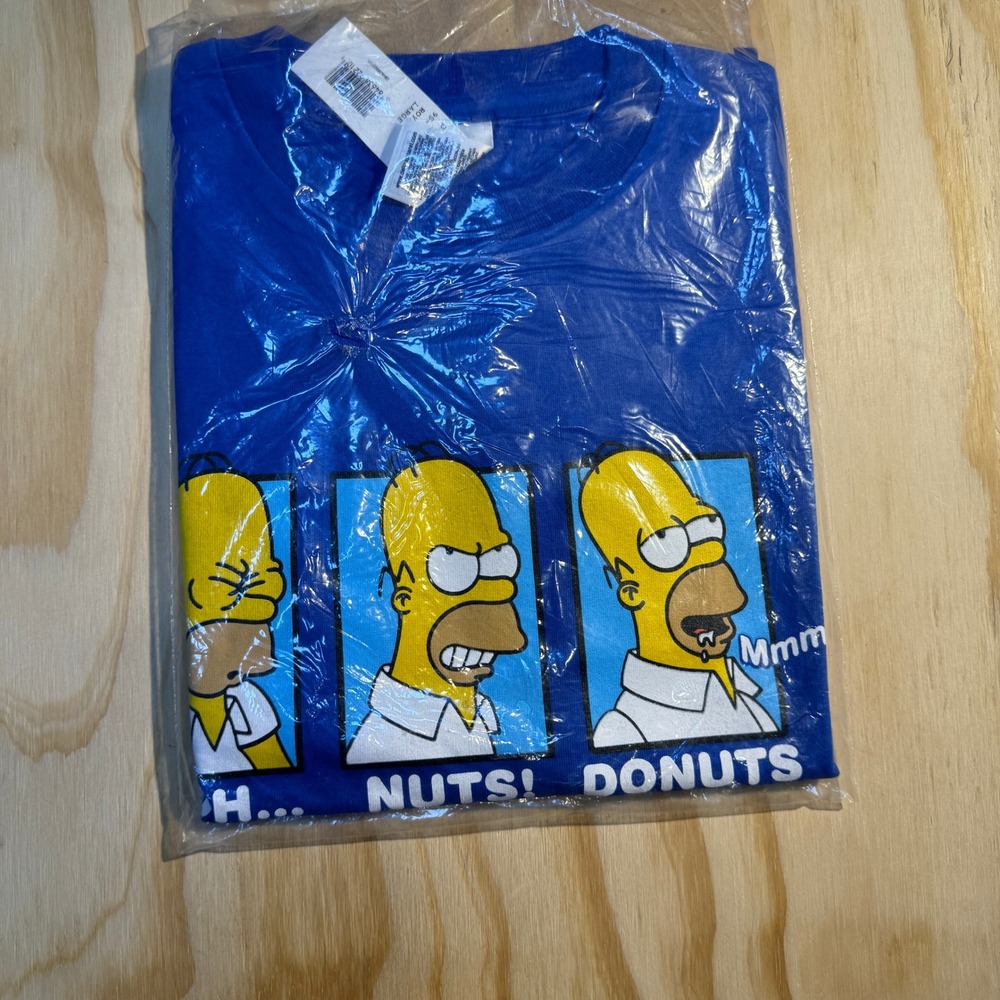 Delta Weight Men's The Simpsons Homer Nuts Donuts Vintage Graphic T-Shirt Blue L